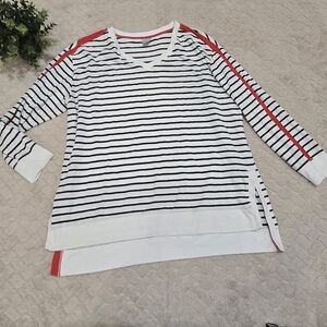 Chico's Zenergy Black & White Striped Red Contrast Sweater, Chico's 3 - US 16-18